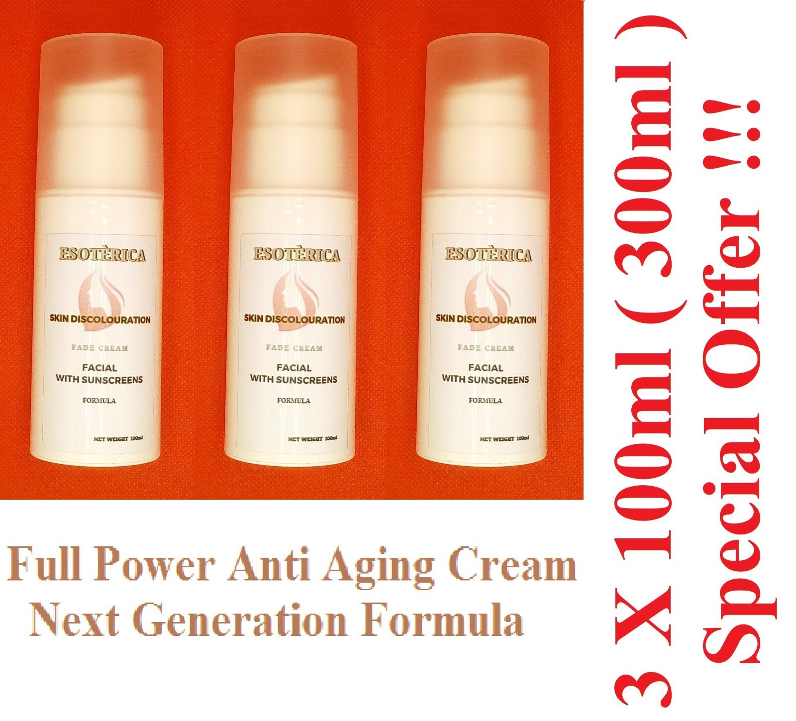Esoterica Fade & Face Cream 3 X 100ml ( 300ml ) ( 10.14 oz ) New Formula.+