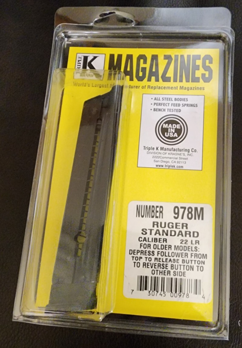 RUGER STANDARD Auto Mark 1 or 2 MK I MK II -22 lr 10 RD Triple K 978M Magazine RUGER STANDARD Auto Mark 1 or 2 MK I MK II -22 lr 10 RD Triple K 978M Magazine