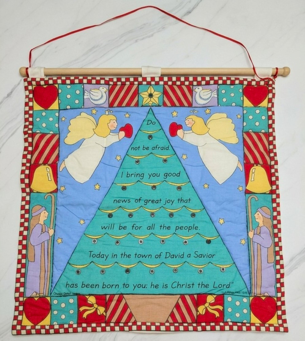 Rare Vintage 1996 Abbey Press Quilted Christmas Tree Advent Calendar Wall