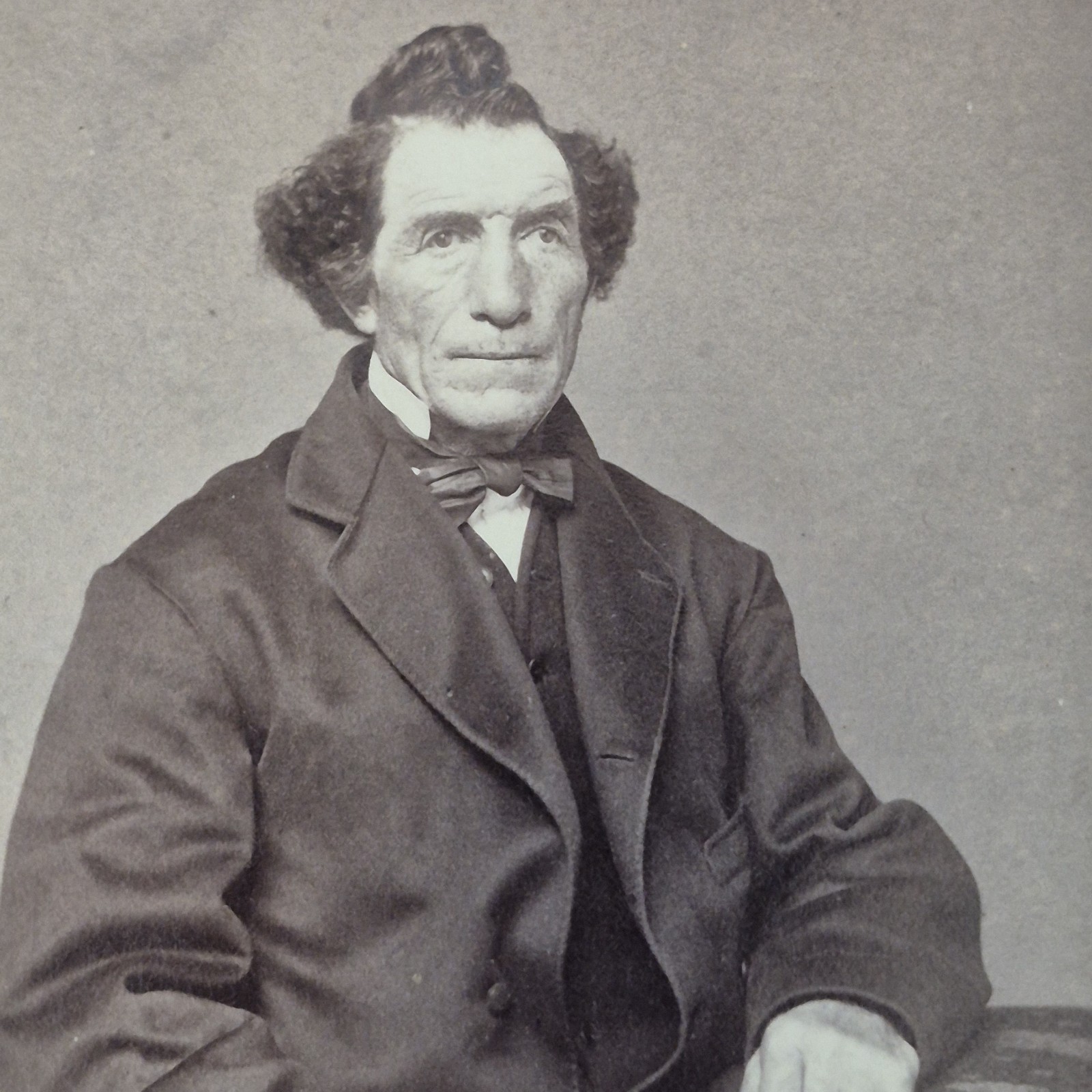 Antique CDV Photo Older Victorian Man Curly Hair Bronk Ballston Spa NY c1870s