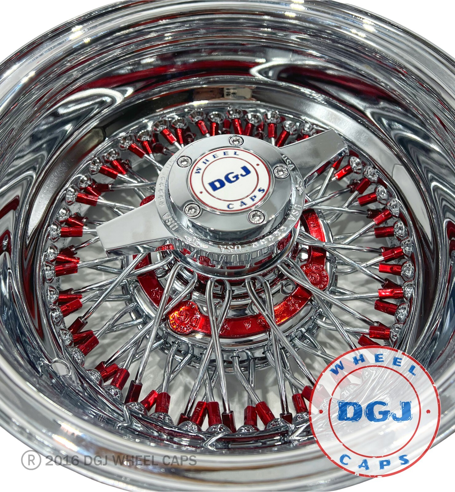 DGJ WHEEL 14x7 Rev 72 Cross Lace Candy Red Nip & Hub Ring Lowrider Wire Wheels