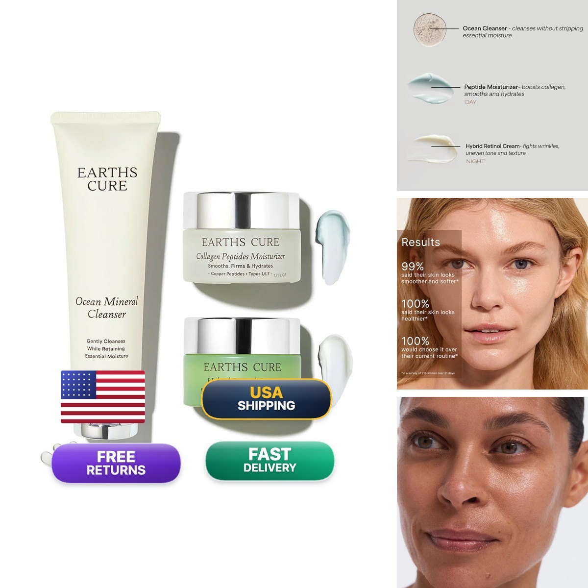 EarthsCure 3 Step Anti-Aging Routine for Wrinkles Dark Spots