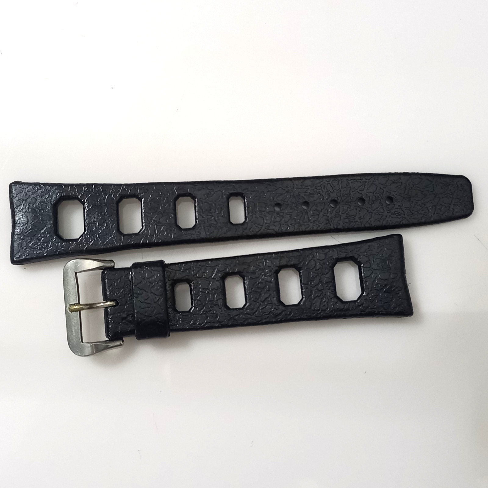 VINTAGE 1960-70\'S NOS SWISS MADE 20 MM BLACK DIVE BAND STRAP + SS TROPIC BUCKLE