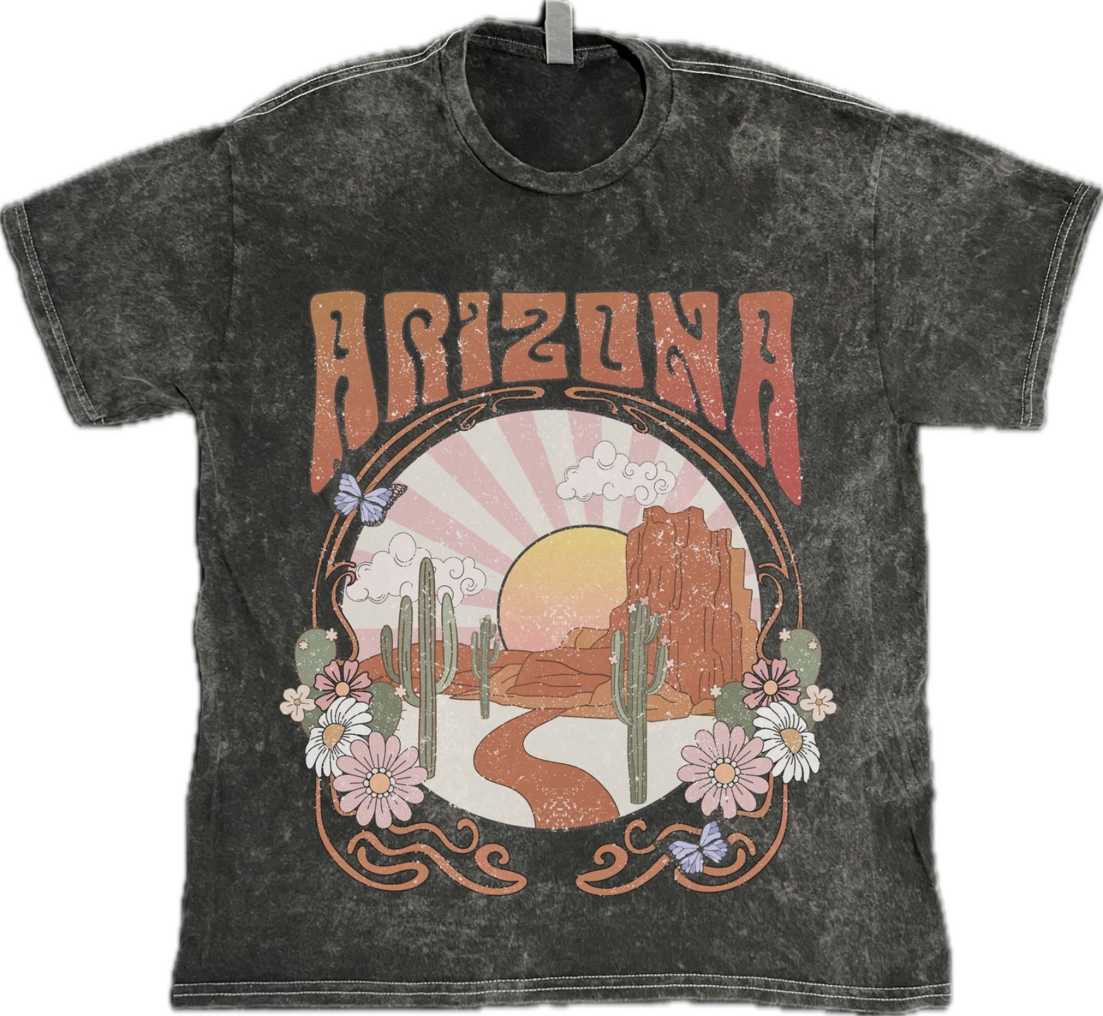 Arizona Boho Style T-Shirt Flower Mom Sister Gift on Mineral Vintage Washed Tee