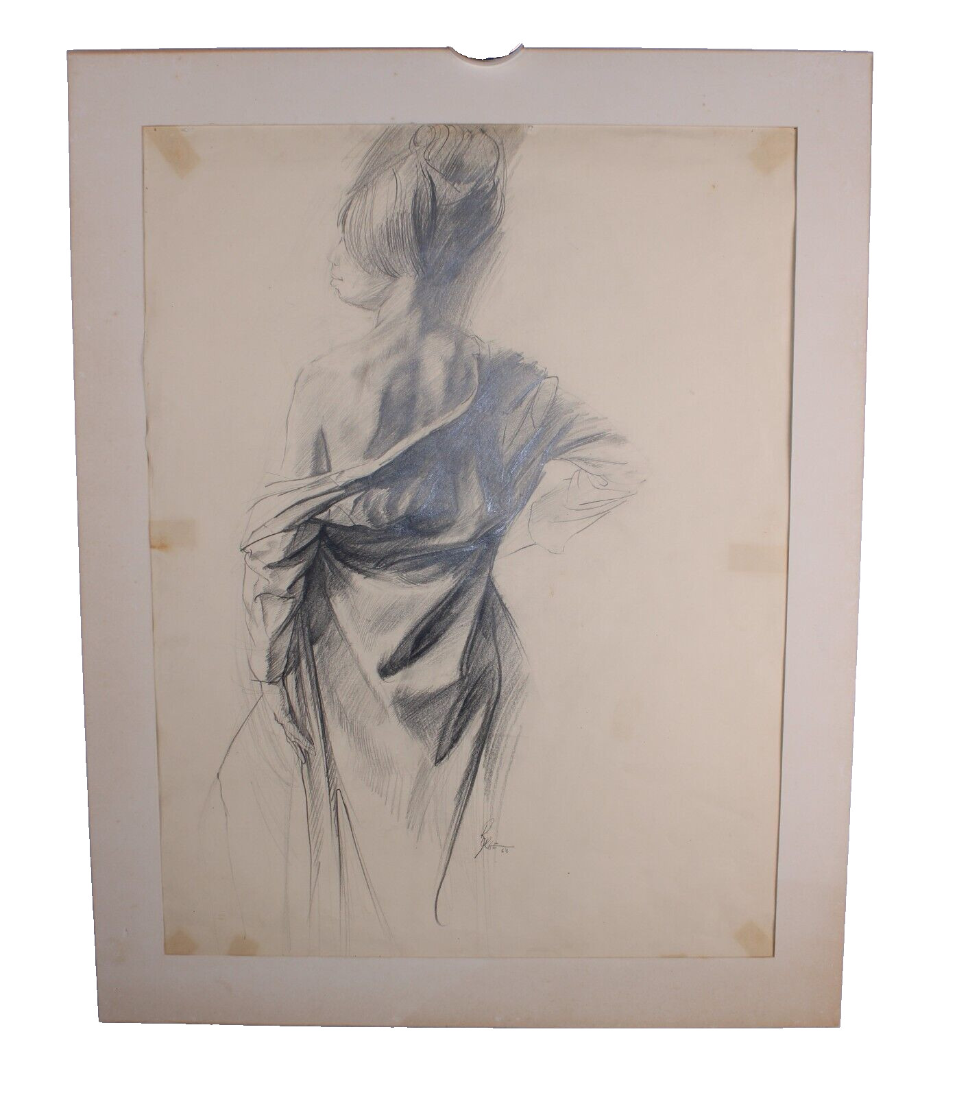 Mid Century Elegant Lady Drawing Signed Ralph Borge California Artist