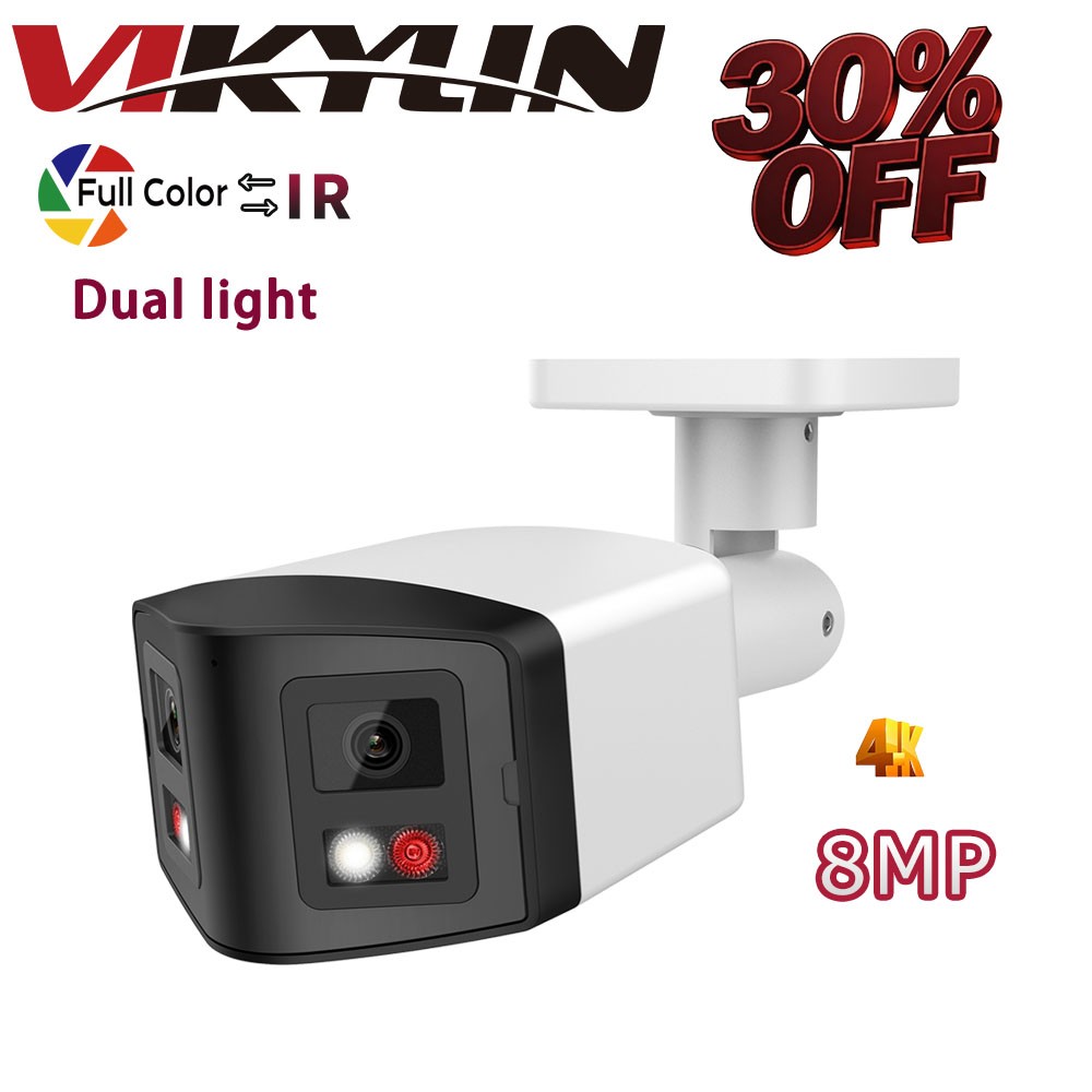 VIKYLIN Dual Light Color 180degree POE 8MP 4K IP CAMERA