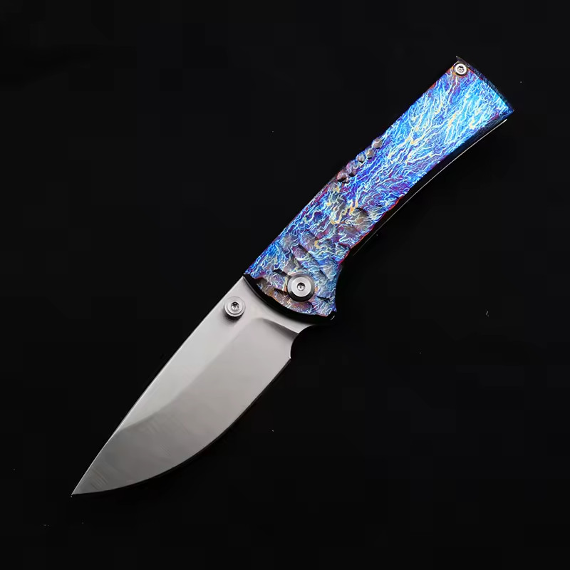 New TC4 Titanium Blue Anodized Sandblasted Custom Handle Outdoor EDC Pocketknife