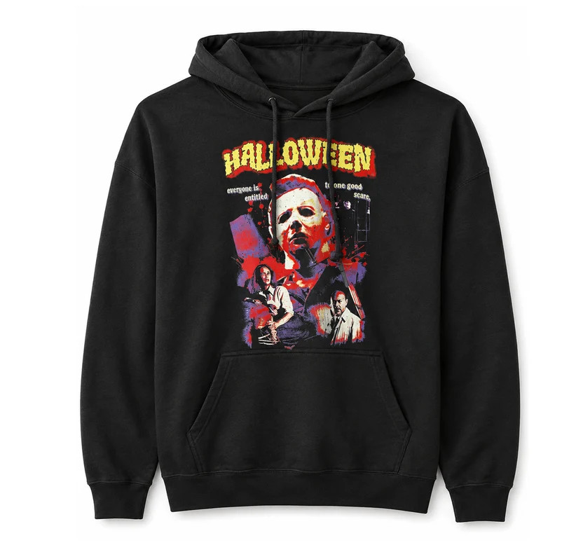Halloween Movie Splatter Michael Myers Black Hoodie Horror Slasher Graphic NEW