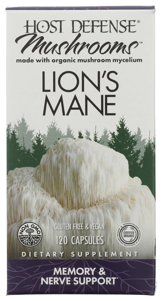 1/2PACK Host Defense Lion's Mane, Brain Health & Focus Support, 120 Capsules