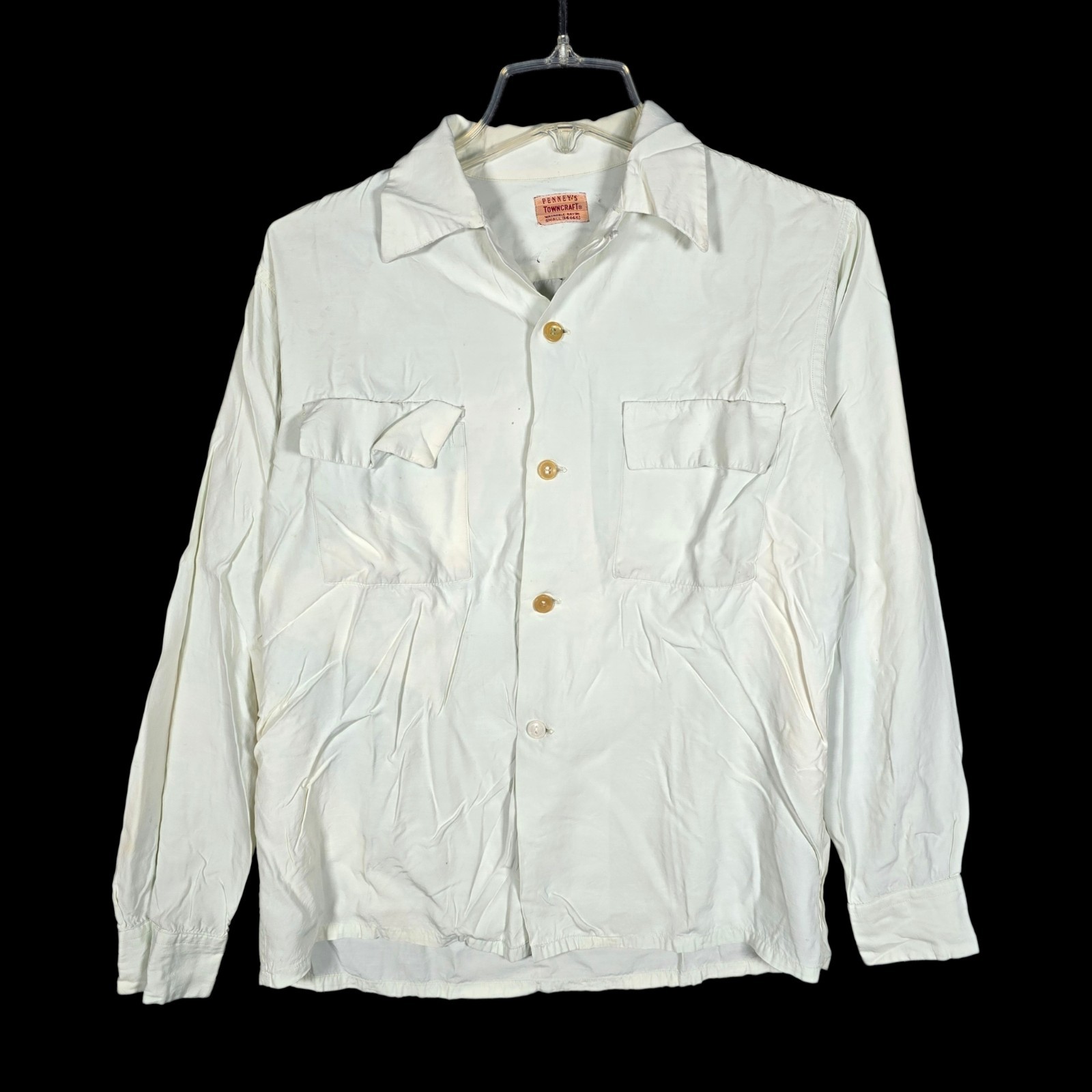 VTG 50s Penney\'s Towncraft Shirt Mens Small Green Long Sleeve Loop Collar Rayon