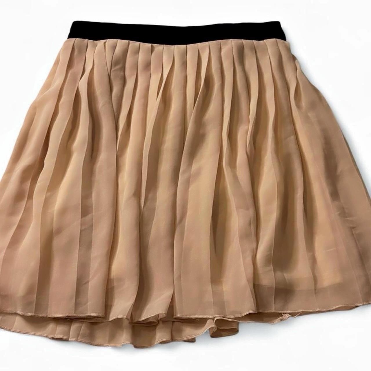Vintage Y2K Forever 21 Chiffon Pleated Mini Skirt Nude Tan Boho Coquette Size M