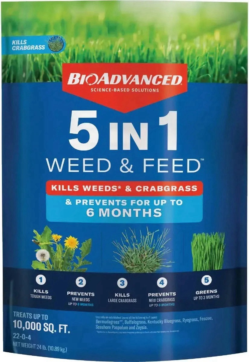BioAdvanced 5 in 1 Weed and Feed Lawn Fertilizer 24 Lb Covers 10,000 Sq Ft
