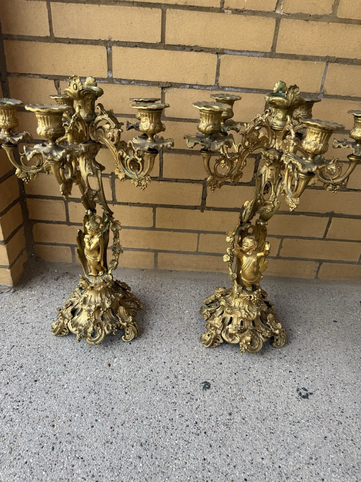 Pair of Antique French Rococo 19th Century Ormolu Louis XV Style Candelabras