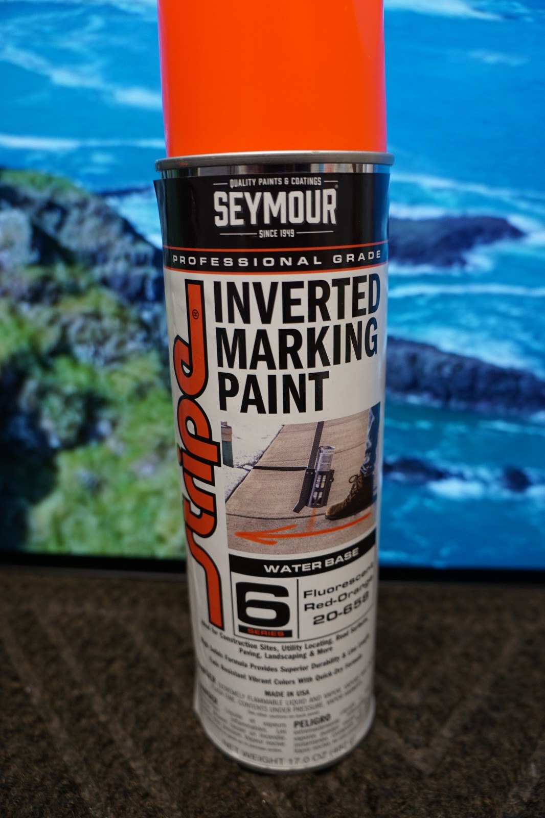 12 PK Seymour Stripe, Inverted Ground Marking Paint Florescent Red-Orange 12 PK Seymour Stripe, Inverted Ground Marking Paint Florescent Red-Orange