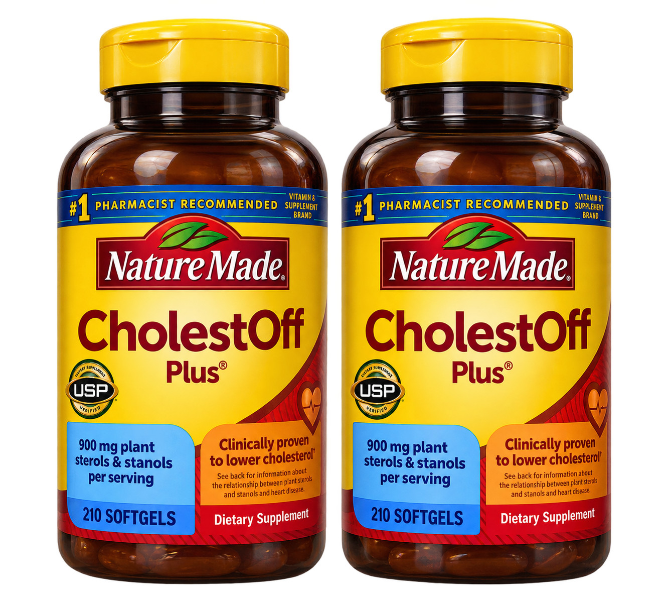 2 Pack Nature Made CholestOff Plus 900 mg 210 Softgels Lower Cholesterol
