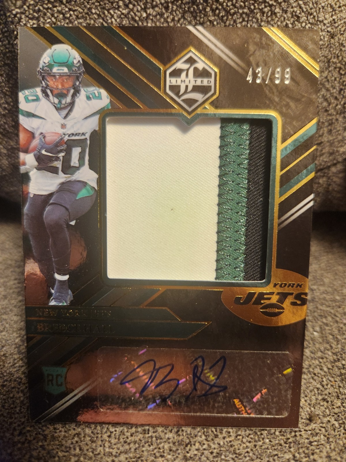 2022 Panini Limited - Rookie Patch Autographs Jumbo Breece Hall #148 /99 2022 Panini Limited - Rookie Patch Autographs Jumbo Breece Hall #148 /99
