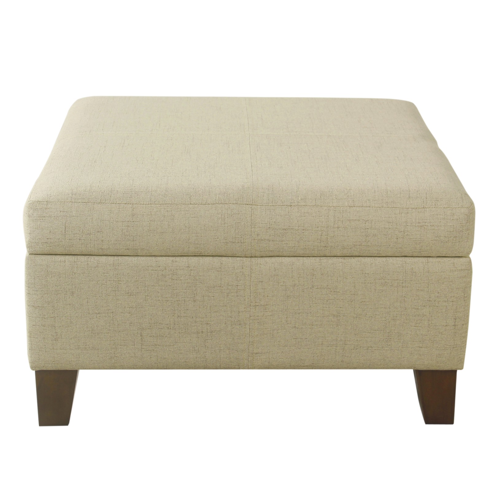 Square Storage Ottoman Cream Tan Polyester Fabric Wood Legs Upholstered Cube