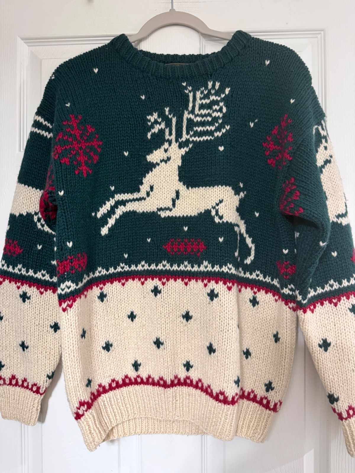 Rare Vtg 1990 Eddie Bauer Wool Reindeer Knit Sweater Ugly Christmas S