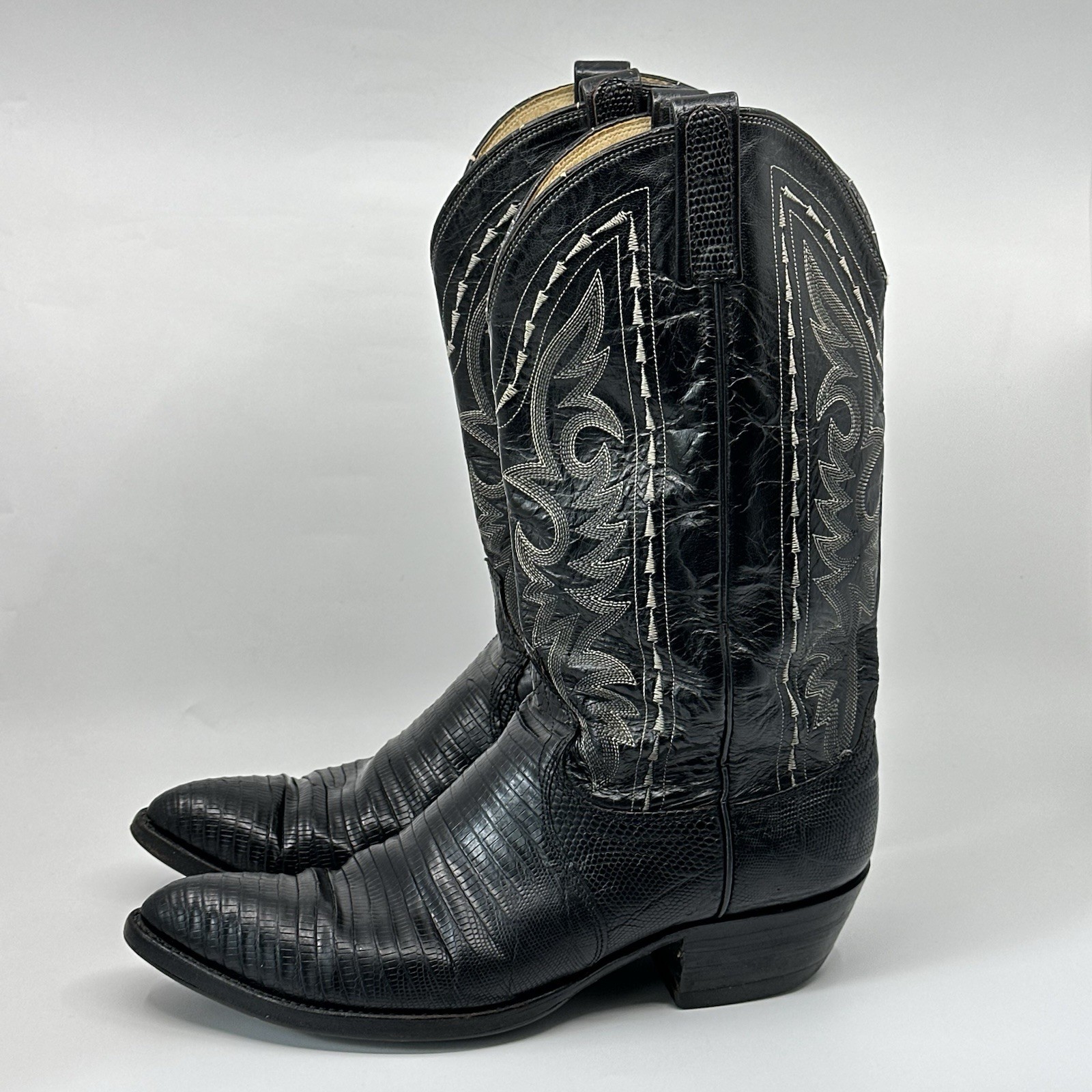 VTG Dan Post 6830 Lizard Skin Cowboy Boots Mens Size 10.5 Black Western Stitched VTG Dan Post 6830 Lizard Skin Cowboy Boots Mens Size 10.5 Black Western Stitched