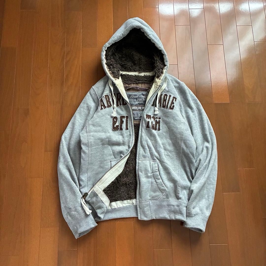 VTG Abercrombie & Fitch Y2K Mens Grey Wolf Jaw Fur Jacket Size M
