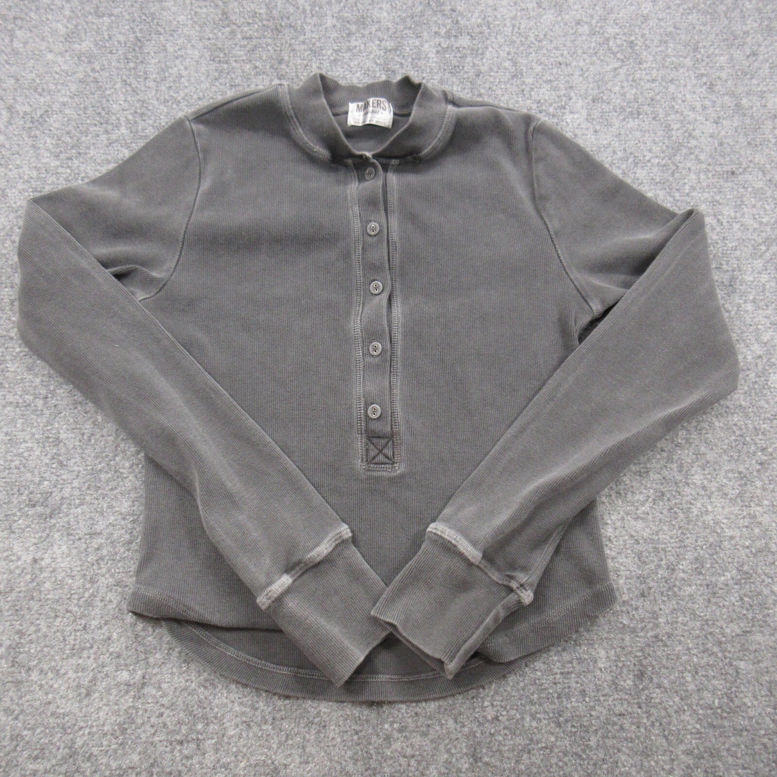 LAmade Sweater Womens Medium Gray Knit Cotton Long Sleeve Ribbed Henley