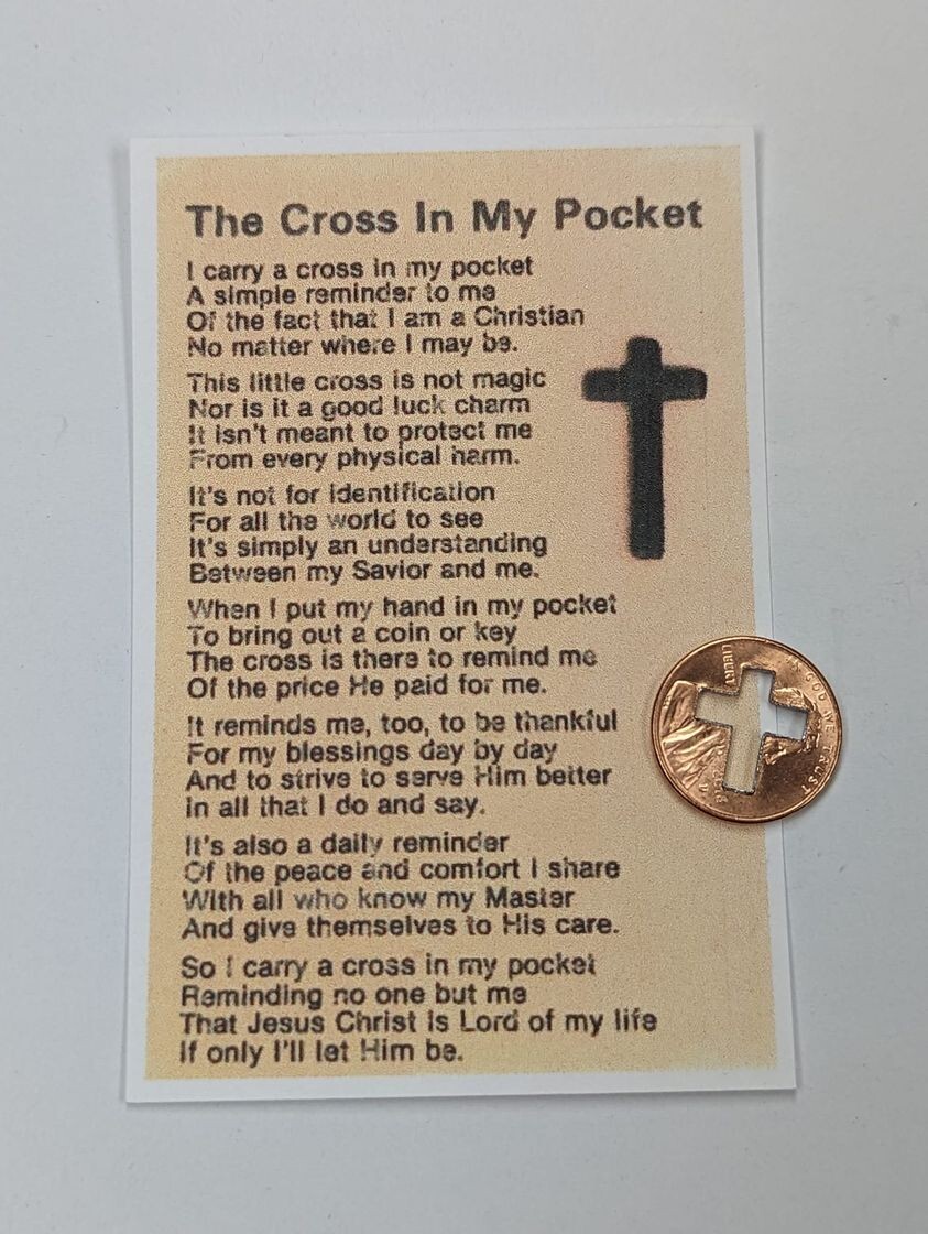 The Cross In My Pocket poem card with a cut out penny cross The Cross In My Pocket poem card with a cut out penny cross