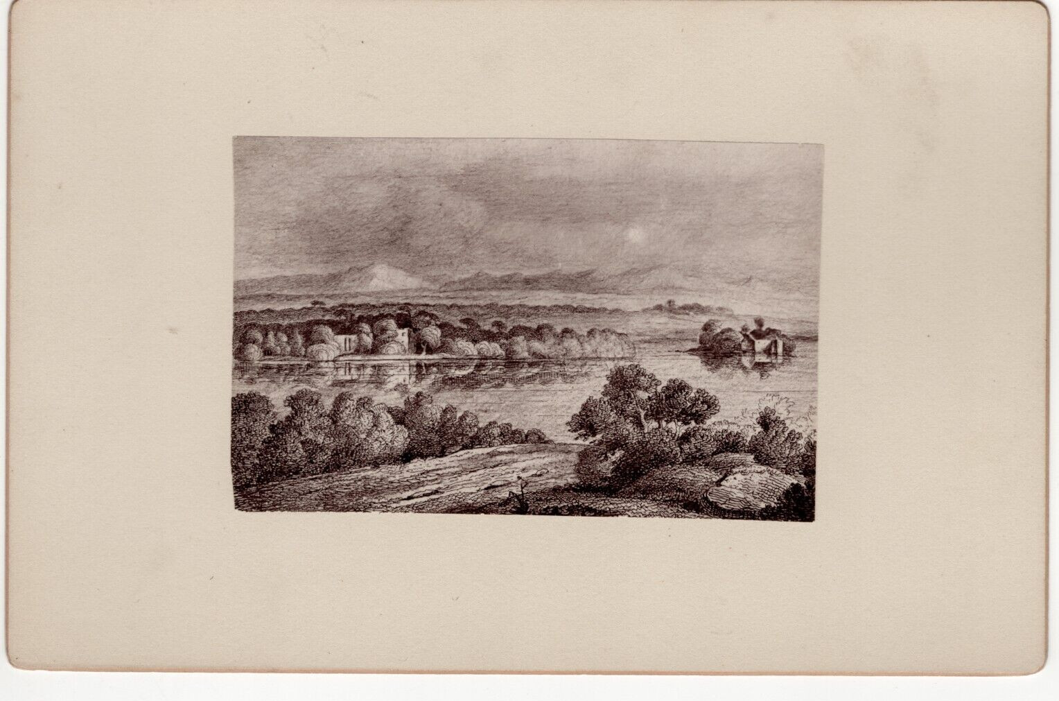 English Countryside Scene  Antique Cabinet Card Albumen Print 1870s
