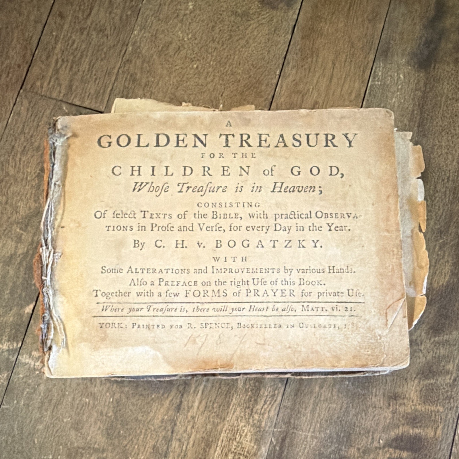 Bogatzky A Golden Treasury for the Children of God Leather K Spence 1798 Bogatzky A Golden Treasury for the Children of God Leather K Spence 1798