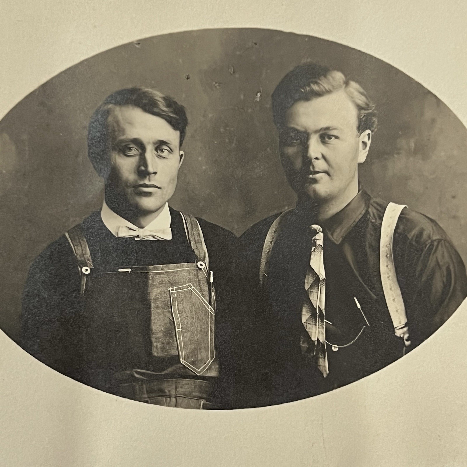 Antique RPPC Photograph Postcard Handsome Young Working Class Men Blue Collar