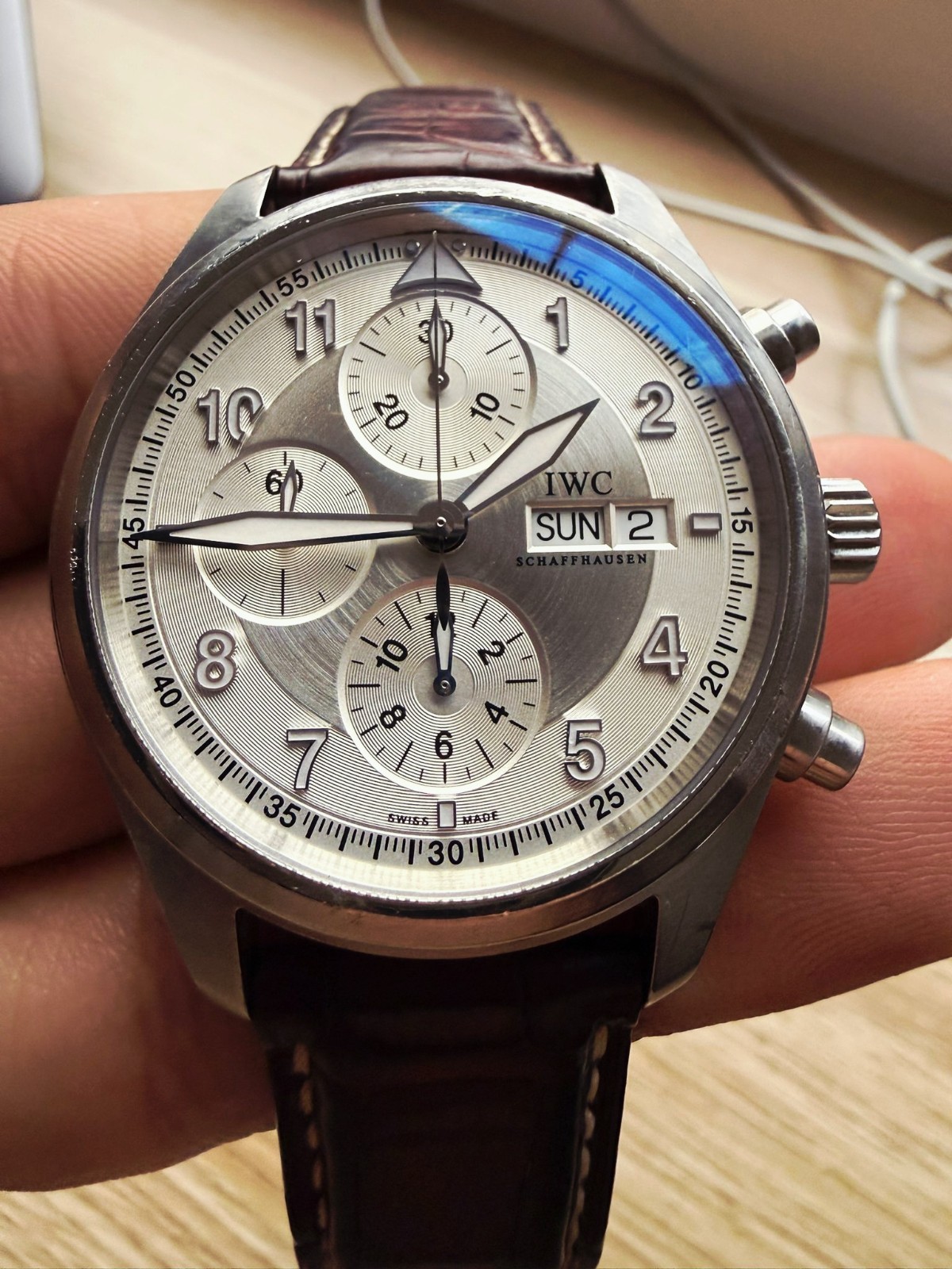 IWC Fliegeruhr Pilot Chronograph automatic day/date silver dial brown leather IWC Fliegeruhr Pilot Chronograph automatic day/date silver dial brown leather