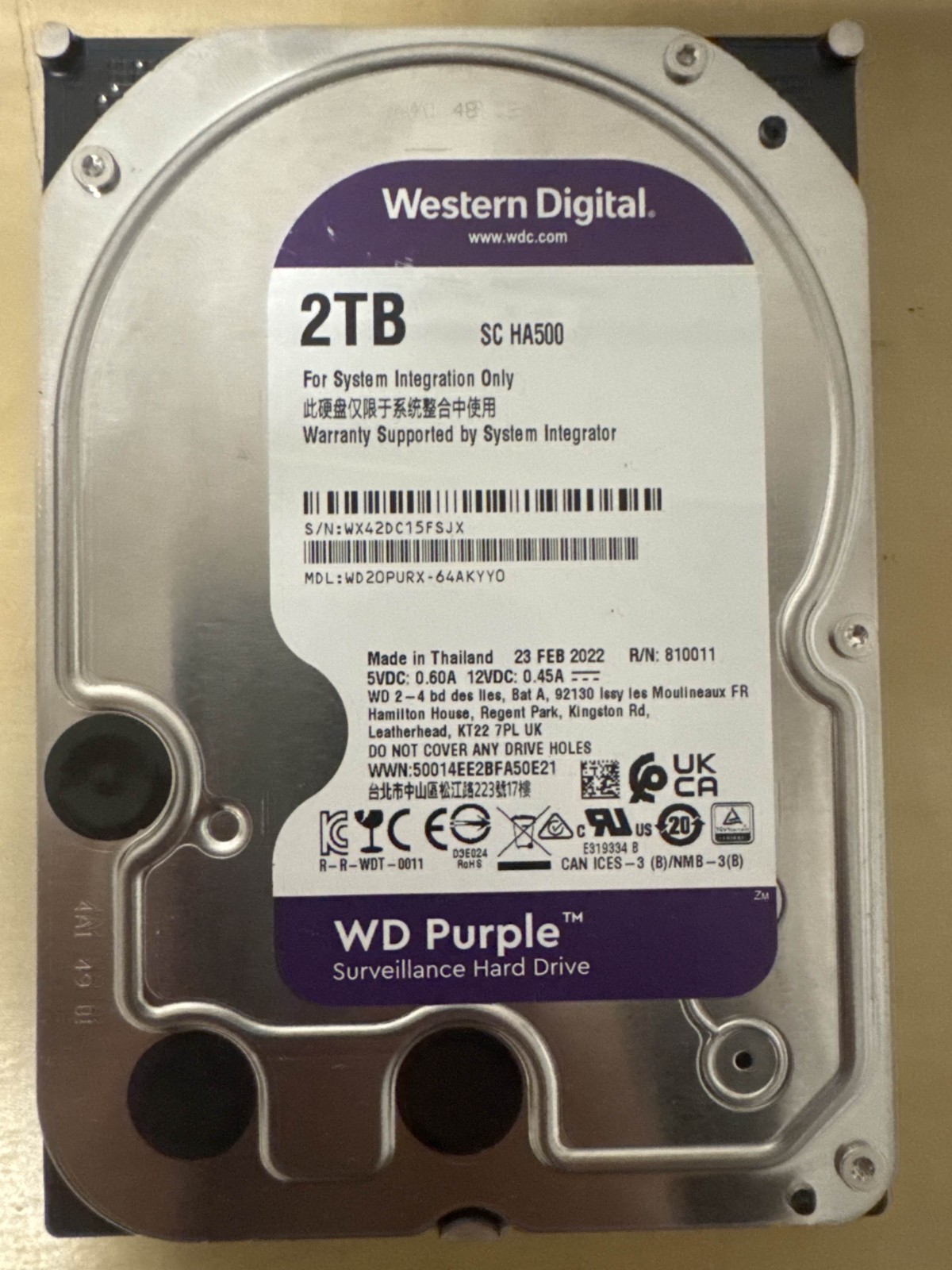 Western Digital Purple 2TB WD20PURX-64AKYY0 HDD Western Digital Purple 2TB WD20PURX-64AKYY0 HDD