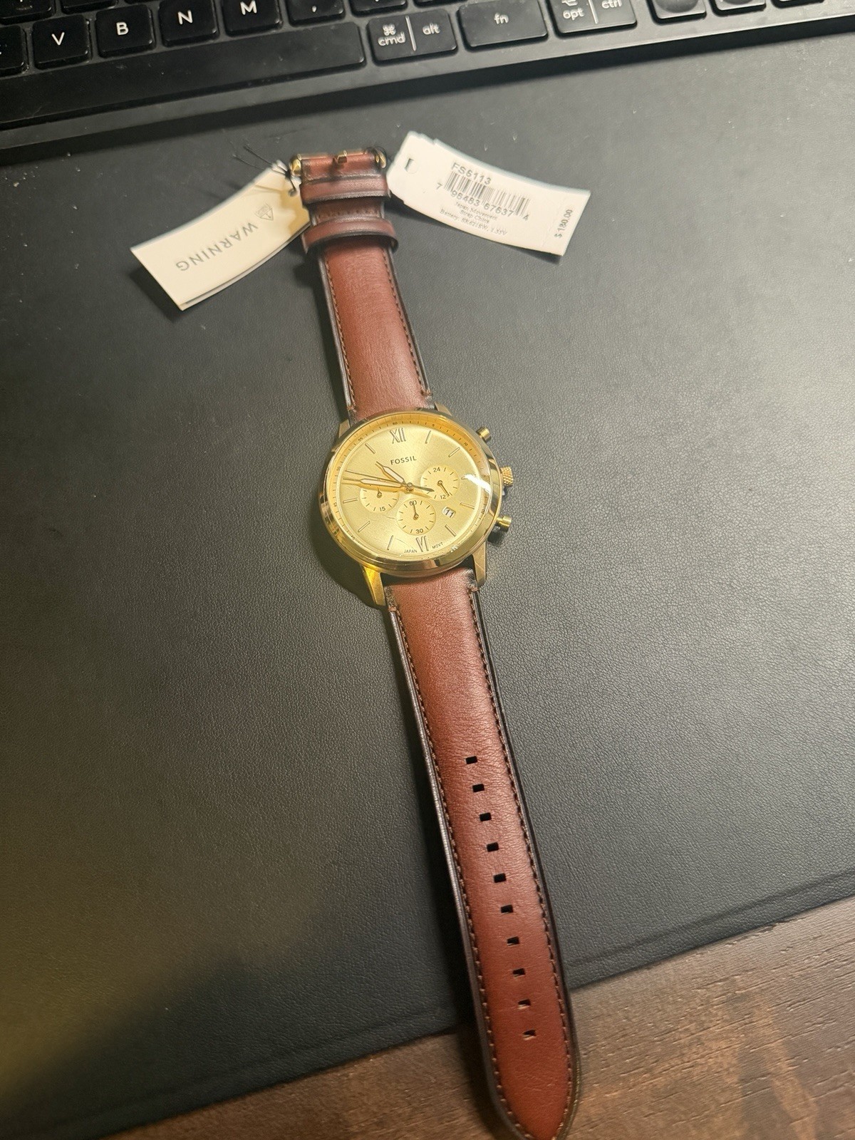 Fossil Men\'s Watch Neutra Quartz Chrono Gold Tone Dial Brown Strap Watch FS6113 Fossil Men\'s Watch Neutra Quartz Chrono Gold Tone Dial Brown Strap Watch FS6113