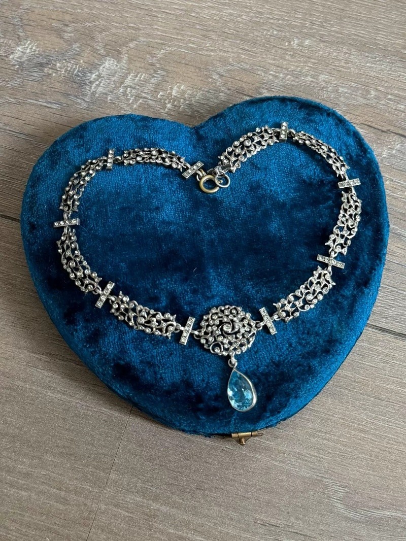 Georgian Era Antique Sterling Silver Paste Stone Necklace Rare Georgian Era Antique Sterling Silver Paste Stone Necklace Rare