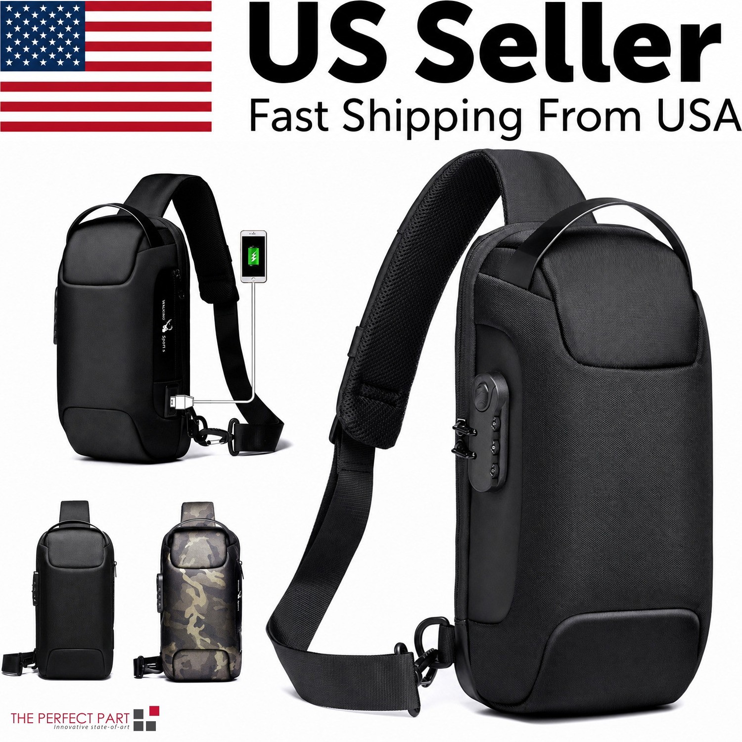Anti Theft Sling Bag Waterproof Chest Bag Crossbody Backpack w/ USB Charge Port Anti Theft Sling Bag Waterproof Chest Bag Crossbody Backpack w/ USB Charge Port