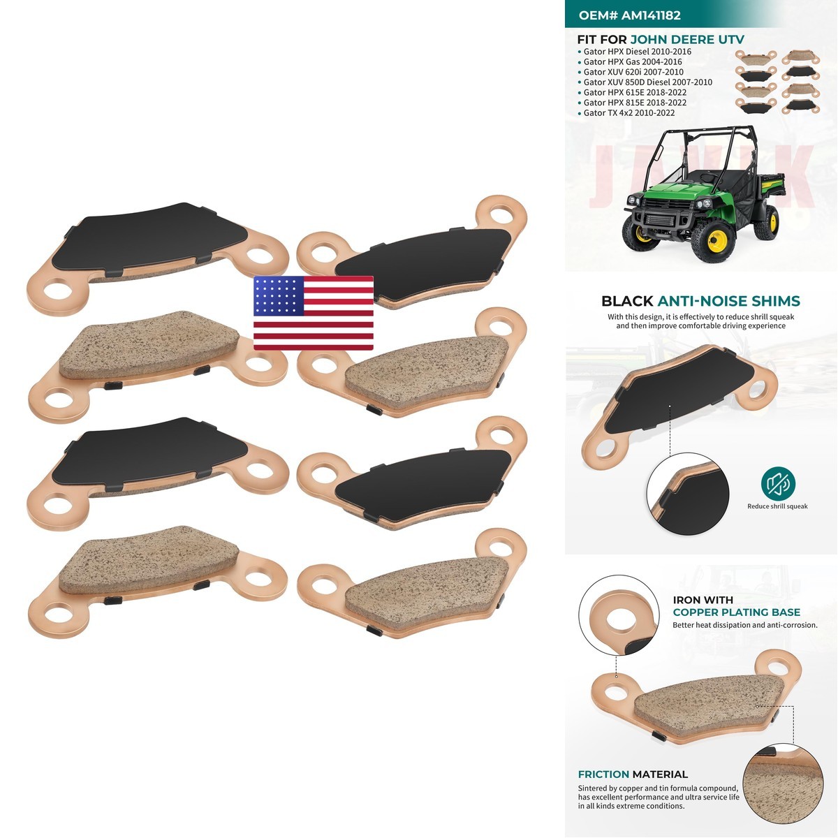 JAVIK Front & Rear Brake Pads Sintered John Deere Gator XUV 620i 850D TX HPX JAVIK Front & Rear Brake Pads Sintered John Deere Gator XUV 620i 850D TX HPX