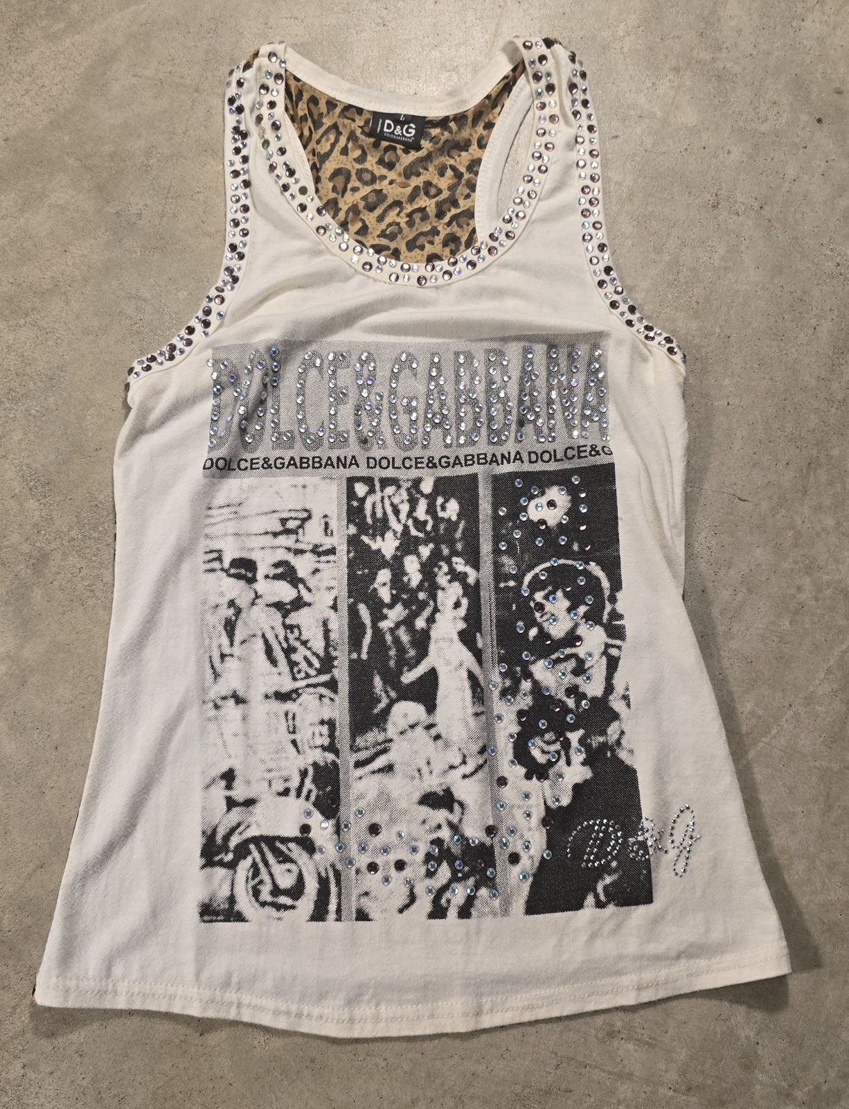 Vintage D&G Dolce & Gabbana Embellished Logo Tank Top Leopard Print Size Large Vintage D&G Dolce & Gabbana Embellished Logo Tank Top Leopard Print Size Large