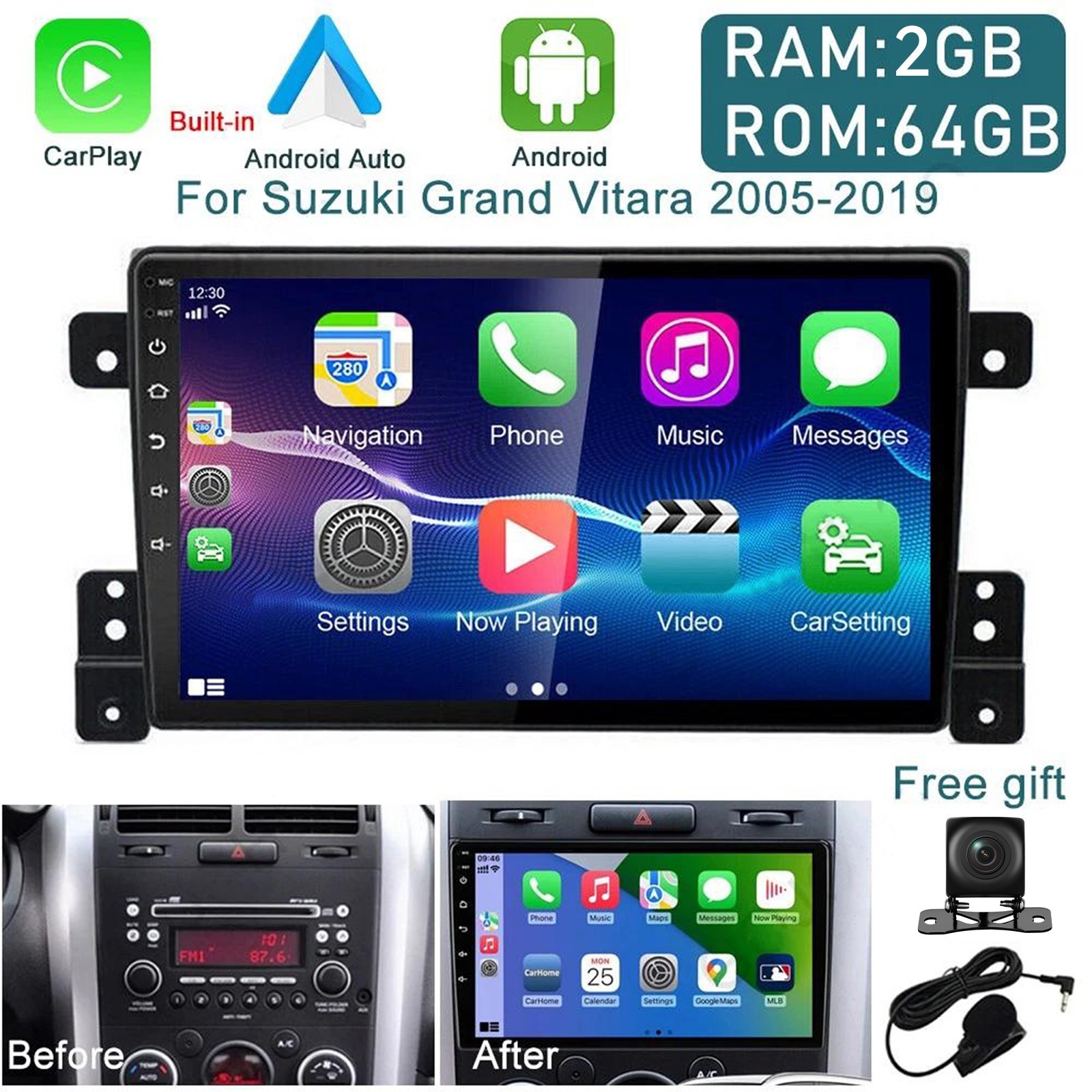 Android15 CarPlay For Suzuki Grand Vitara 2005-2015 Car Stereo Radio GPS Navi BT