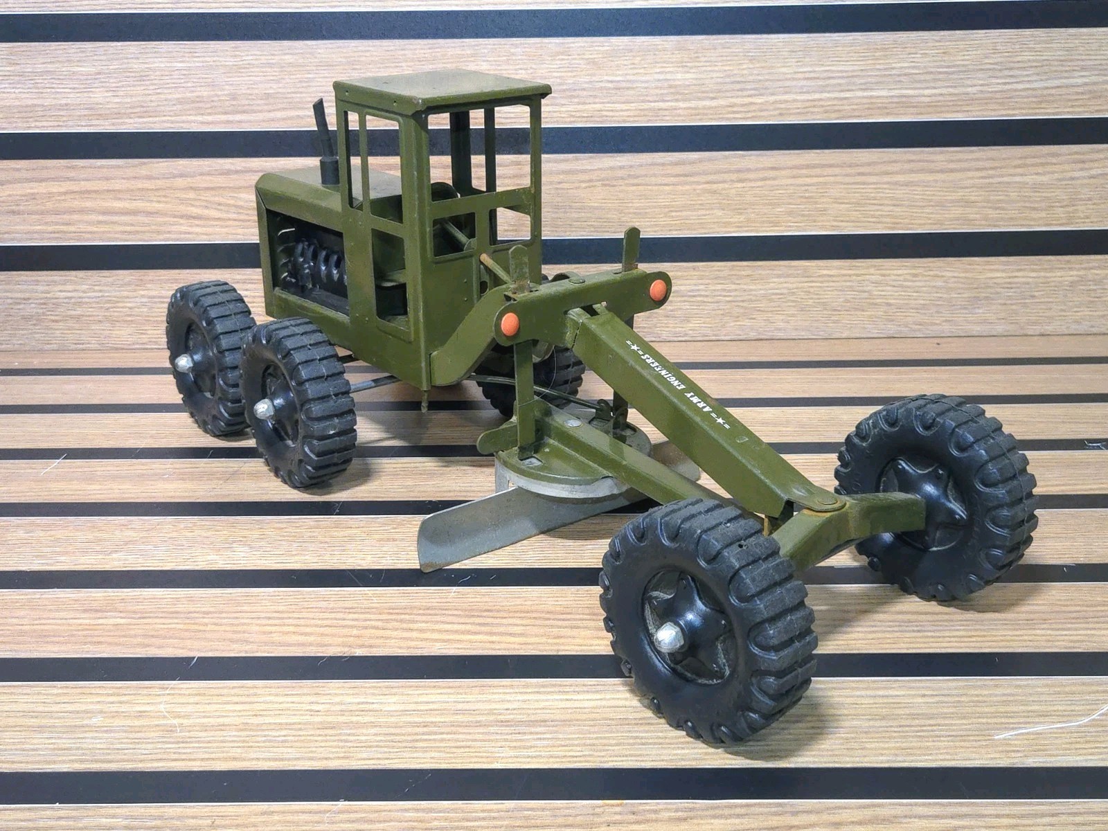 Vtg 1960s Structo US Army Engineers Road Grader Pressed Steel Military Toy