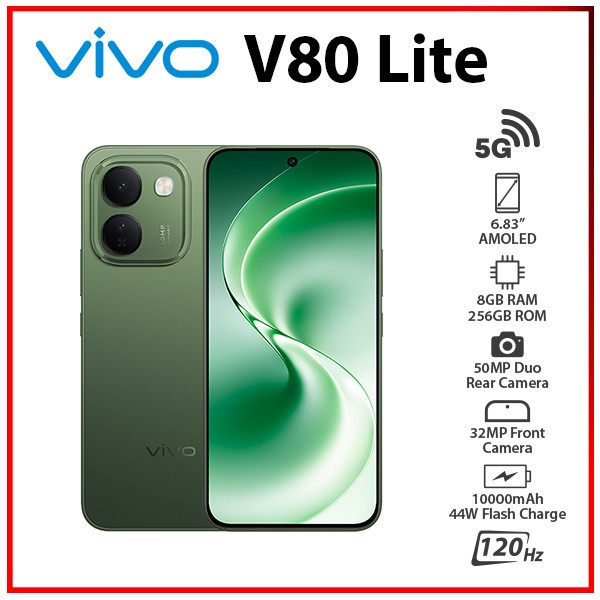 VIVO V80 Lite 8GB+256GB GREEN Dual SIM Octa Core Unlocked Android Cell Phone VIVO V80 Lite 8GB+256GB GREEN Dual SIM Octa Core Unlocked Android Cell Phone