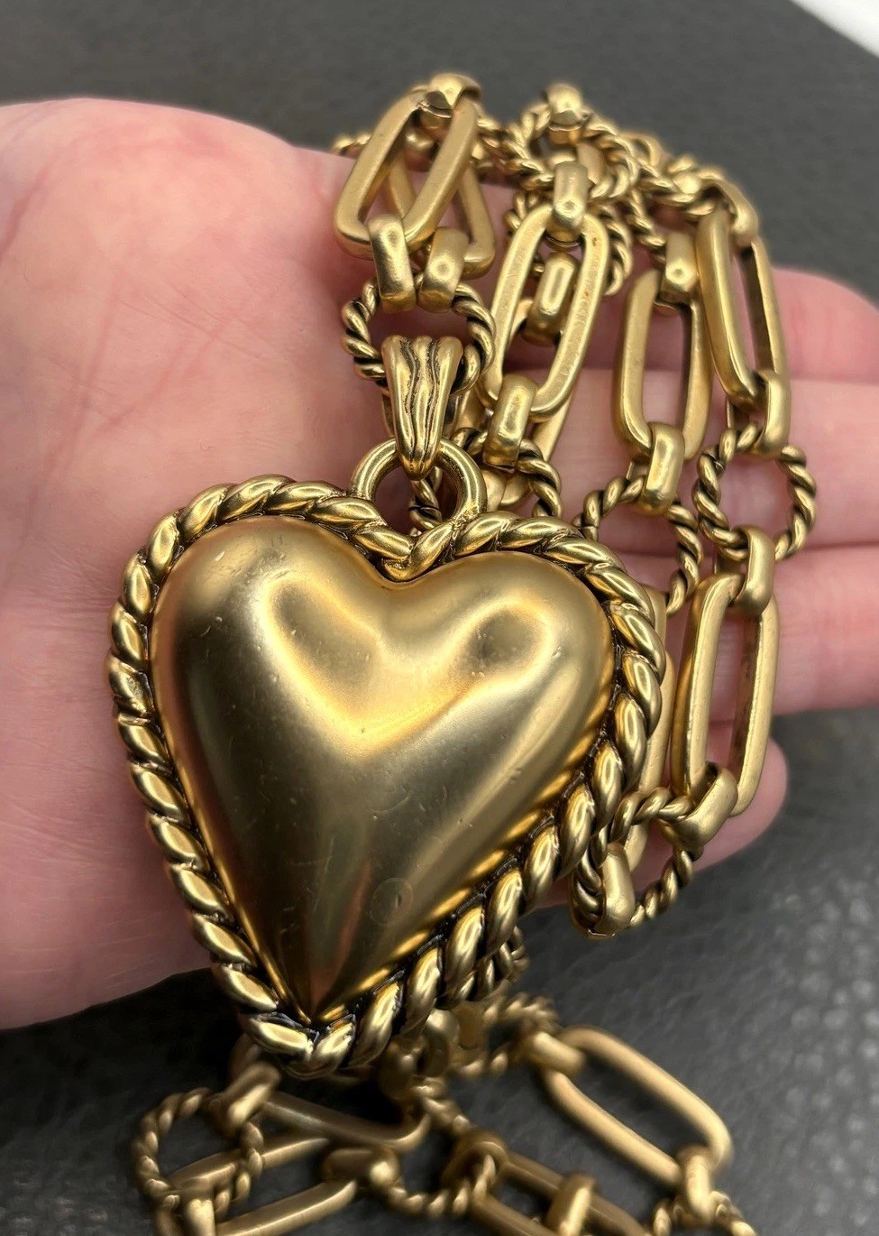 Vintage Runway Style Puffy Heart Necklace Paperclip Link Chain Gold Tone 20” Vintage Runway Style Puffy Heart Necklace Paperclip Link Chain Gold Tone 20”