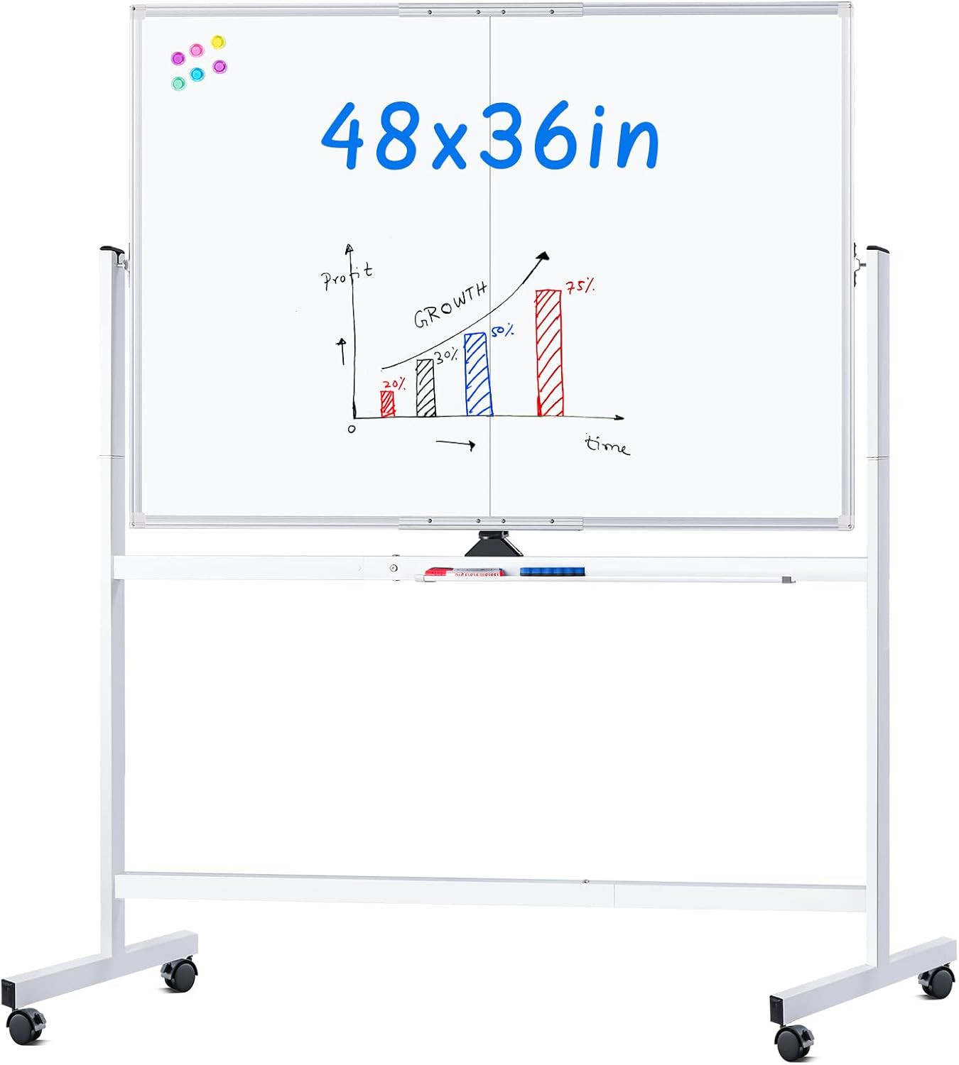 Maxtek Rolling Whiteboard 48 X 36 in Large Magnetic White Board on Wheels Maxtek Rolling Whiteboard 48 X 36 in Large Magnetic White Board on Wheels