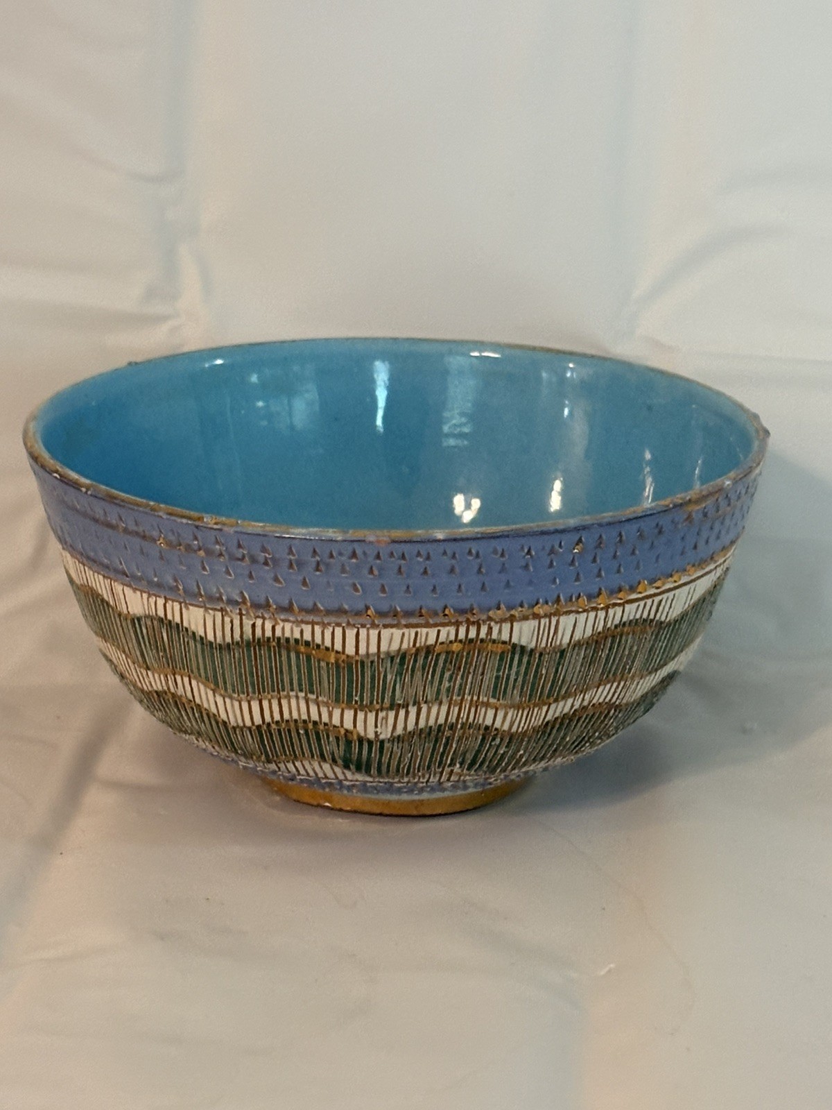 Vintage Aldo Londi for Bitossi Ceramic Bowl Turquoise Blue Italy Gold Signed Vintage Aldo Londi for Bitossi Ceramic Bowl Turquoise Blue Italy Gold Signed