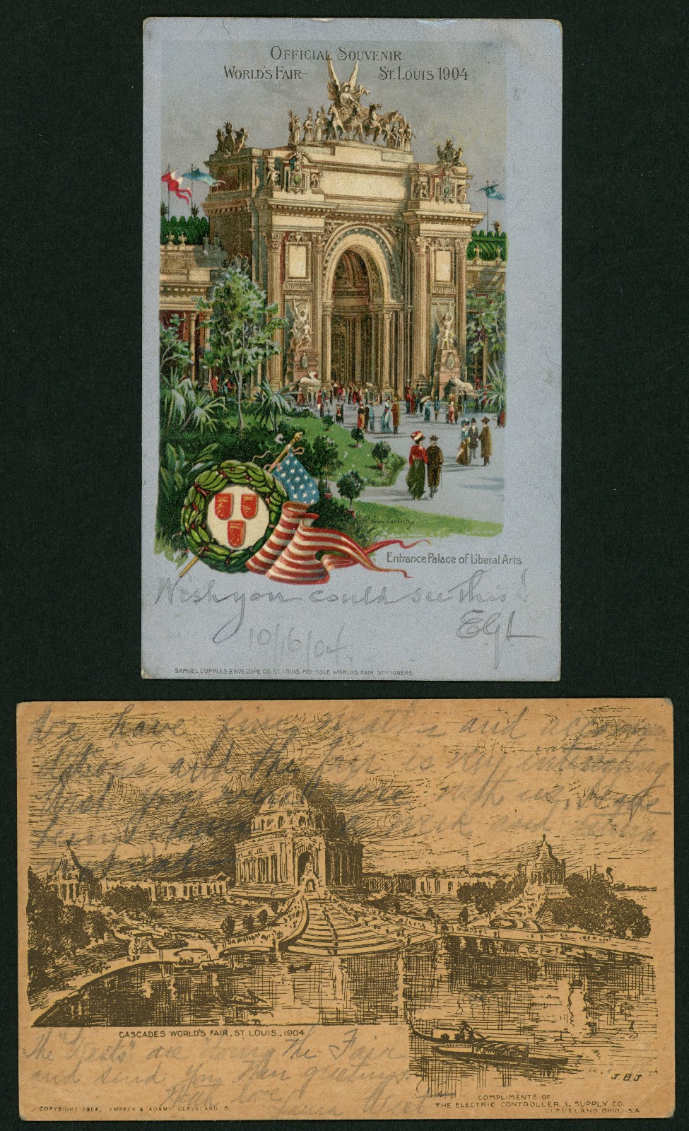 USA 1904 EXPO Cards w/ Scott# 323 and 326 SCV $90 (53062)