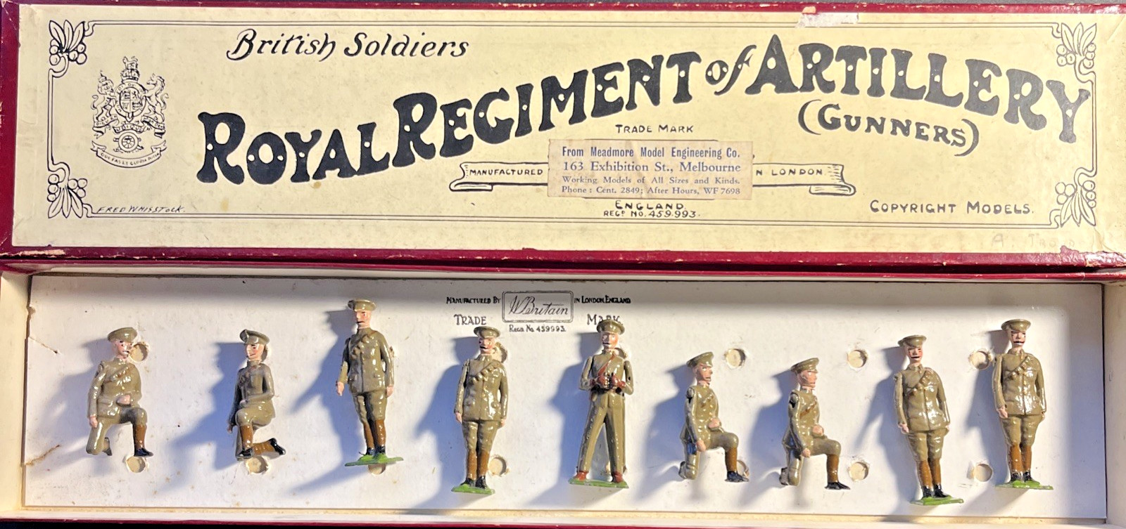 Vintage Pre-War Britains Set #313 Royal Regiment of Artillery Gunners Boxed 9pc