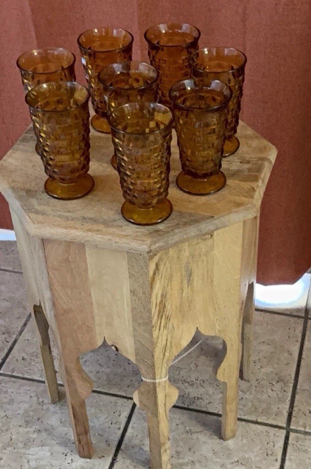 Set of 8 Amber Textured Geometric Vintage Glass Tumblers 10-18 oz Set of 8 Amber Textured Geometric Vintage Glass Tumblers 10-18 oz
