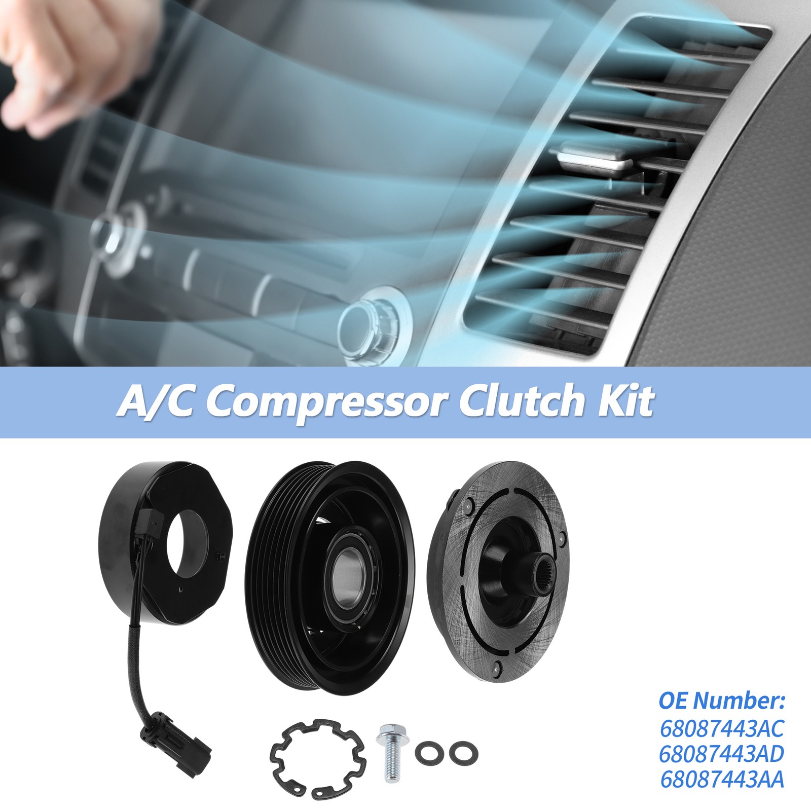 AC Compressor Clutch Kit for Chrysler Town 3.6L 10SRE20C 12v 6 Groove 1 set AC Compressor Clutch Kit for Chrysler Town 3.6L 10SRE20C 12v 6 Groove 1 set