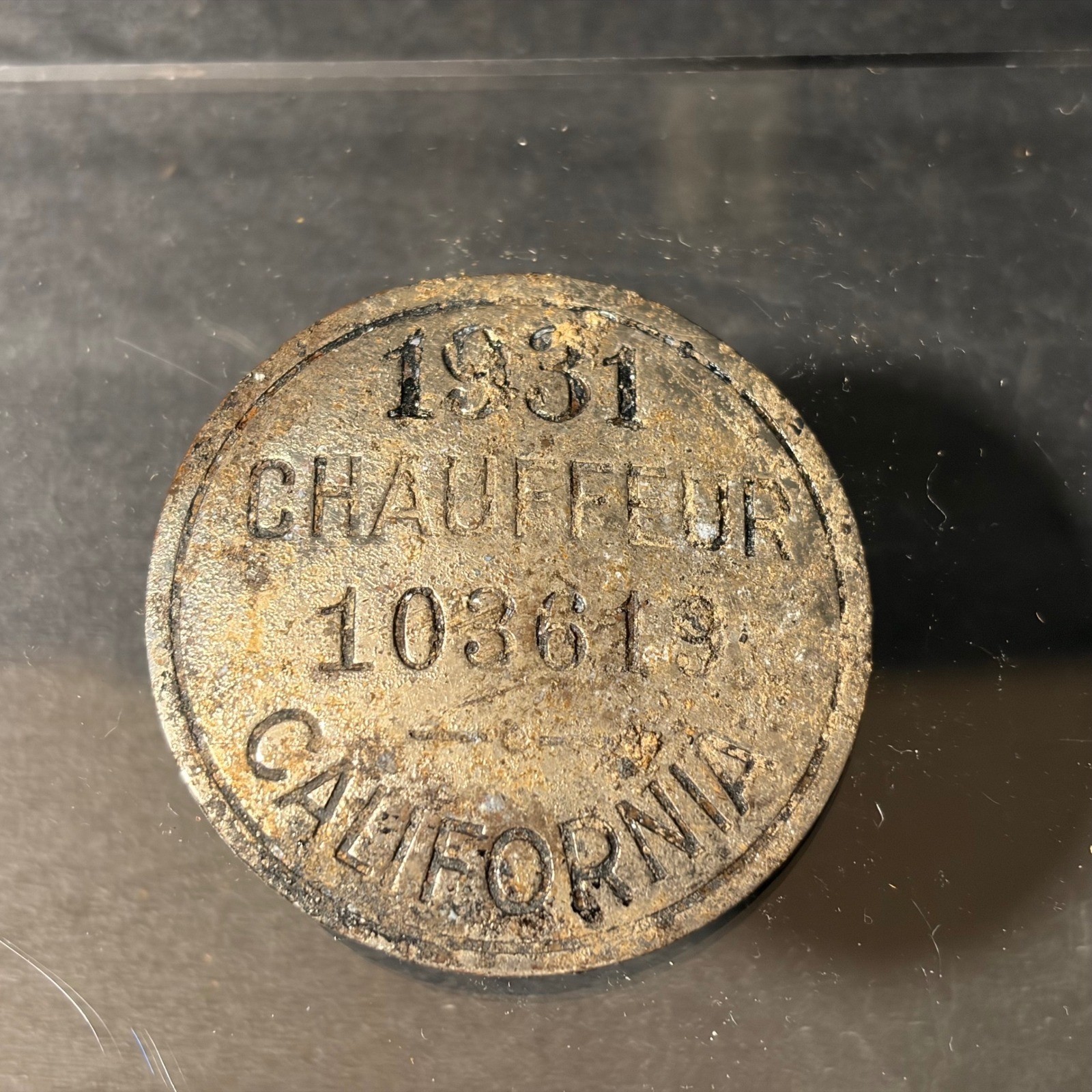 Vintage 1931 California Chauffeur Badge License 103619 Metal Pin Antique