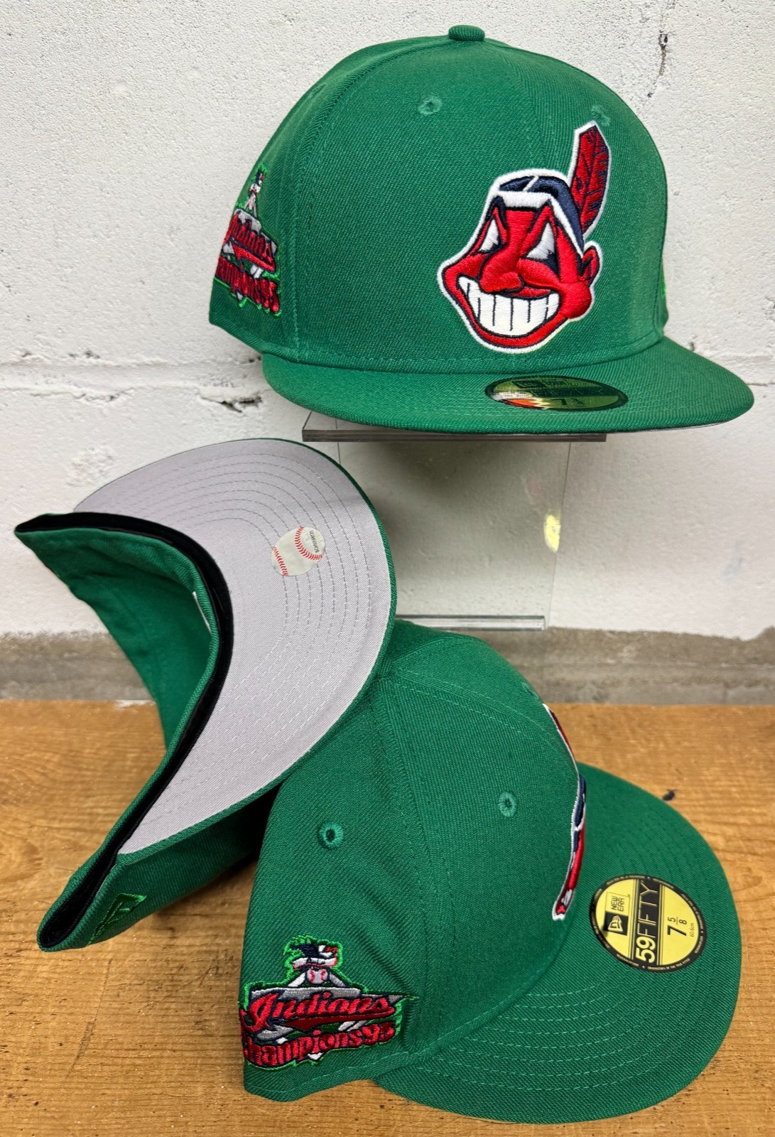 Cleveland Indians Wahoo GREEN New Era Fitted Club 59Fifty Hat Custom NEW