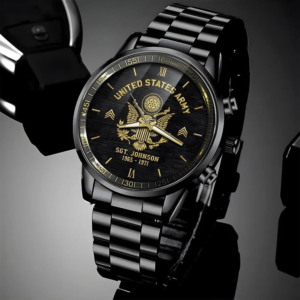 Personalized US Army Veteran Watch Military Gift for Dad Soldiers Pride Men USA