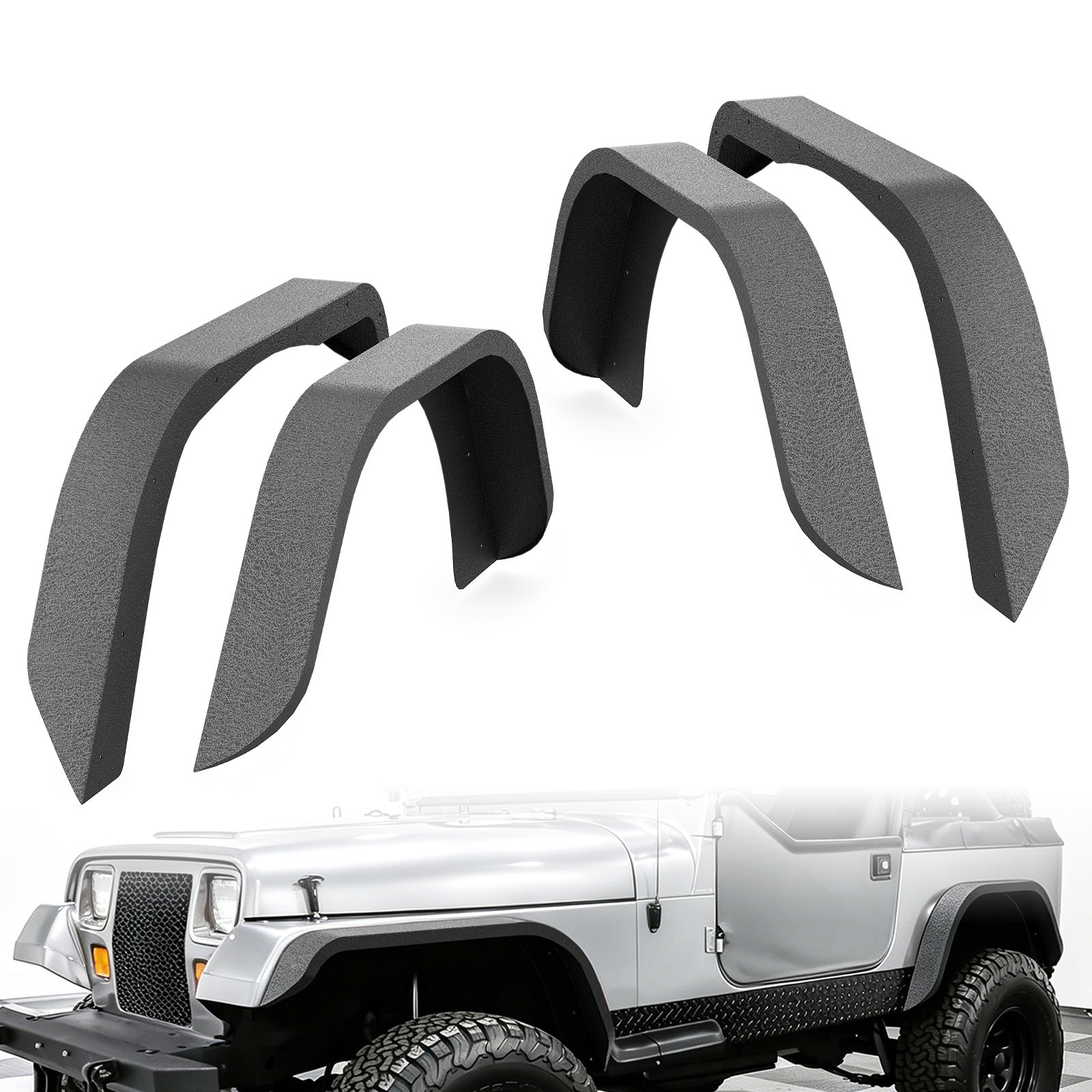 4 x Front & Rear Fender Flares For 1987-1996 Jeep Wrangler YJ, Carbon Steel